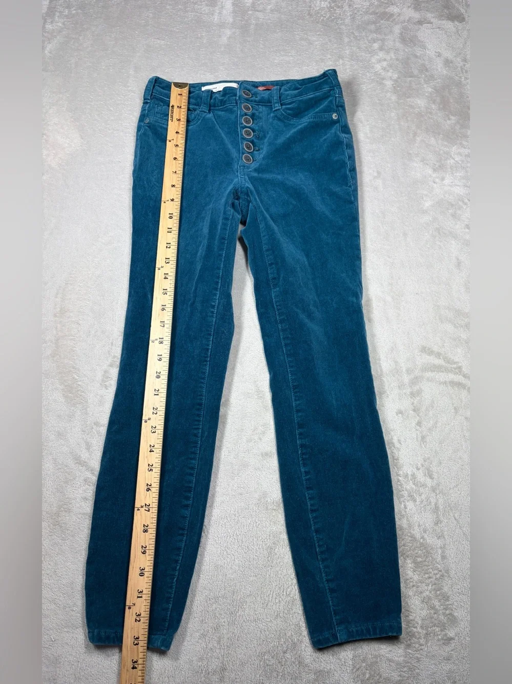 Anthropologie Pilcro Teal Blue High Rise Skinny Cropped Corduroy Retro Pants 26